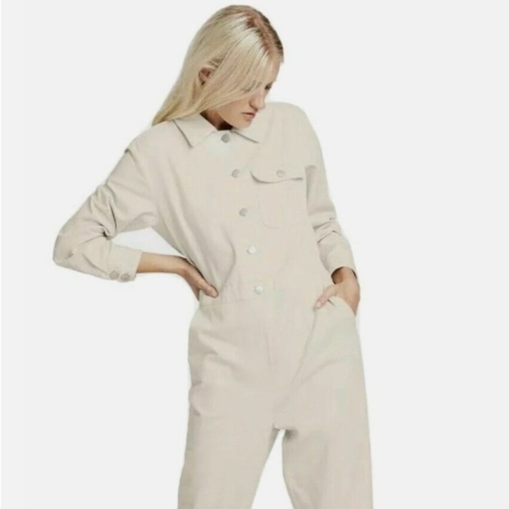 Sandy Liang Cream Denim Long Sleeve Jumper Romper Jumpsuit Sz 6